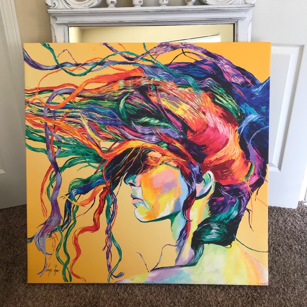 Colorful painting of a girl stuck in a moment